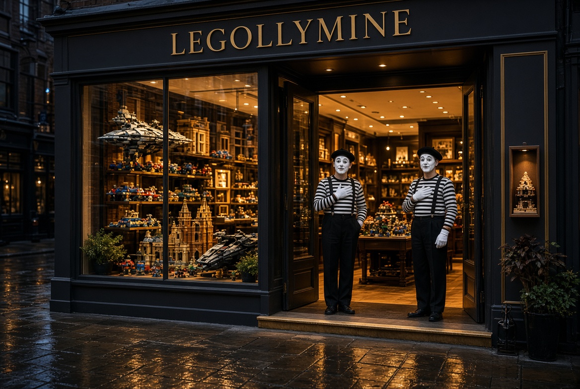 Legolly Mine silent retail chapter unveiled under the Legally Mime corporate umbrella alongside Reckless Bricks and Cosmic Critter Toys